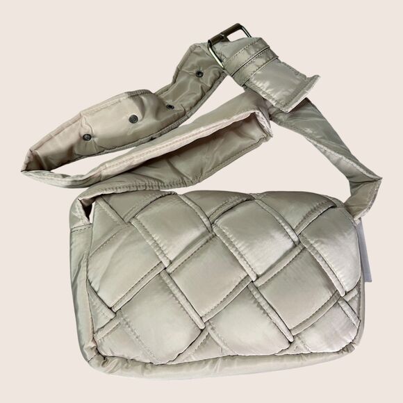 🍦 ANTHROPOLOGIE LARK PUFFY WOVEN CROSSBODY HANDBAG PURSE CREAM BUFF SAND NUDE - Picture 3 of 8